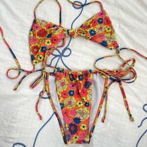 Urban outfitters Colorful multifloral  Floral Bikini triangle set